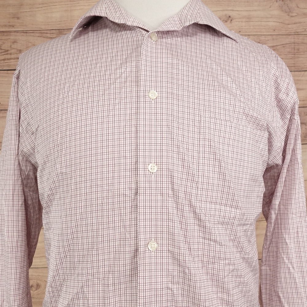 Joseph Abboud Dress Shirt Mens 17 32/33 Classic Fit Check Non-Iron Long Sleeve